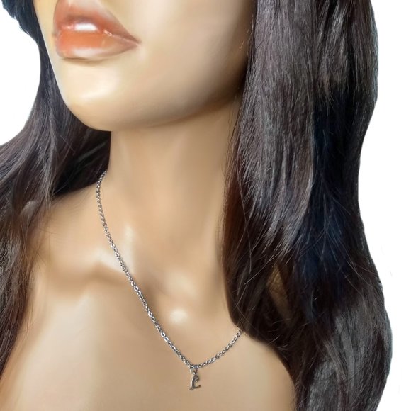 Silver Initial Necklace, Dainty Initial Necklace With Cursive Letter, Necklace - Picture 1 of 5